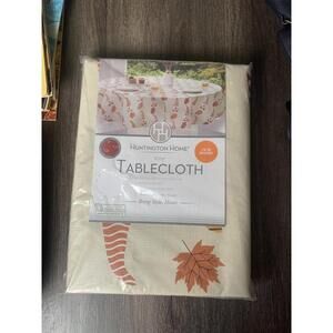 Huntington Home 70 Inch Round Vinyl Indoor/Outdoor Fall Leaves Gnomes Tablecloth